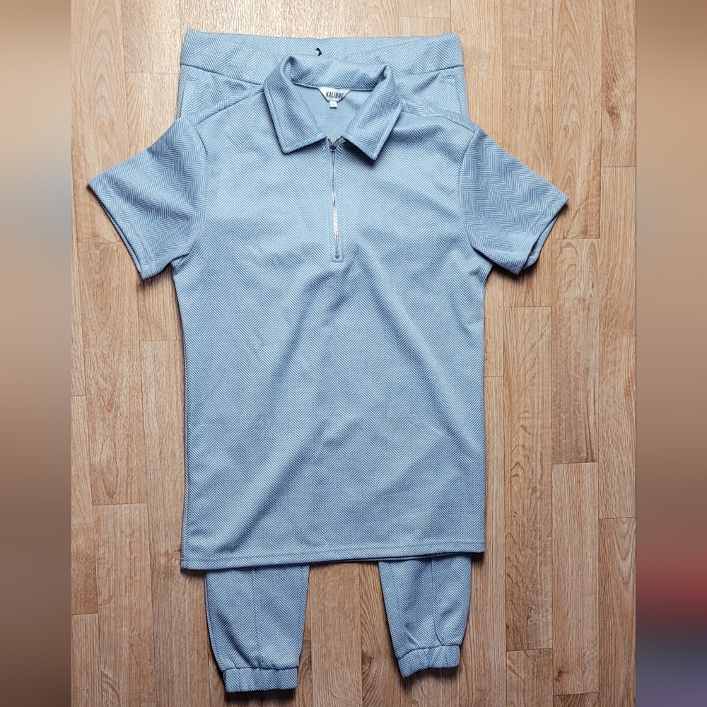 Kalibre Mens Light Blue Short Sleeve Top and Pants Set SIZE LARGE